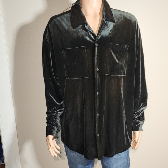 Fashion Nova Dark Velvet Casual Button Down Shirt - Picture 1 of 10